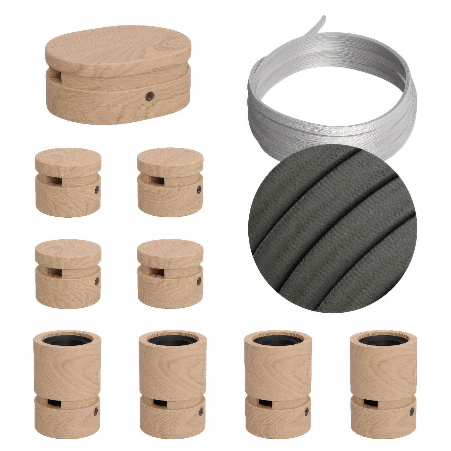 Sistema Filé Symmetric Kit - con cavo CM03 di 5 m per catenaria e 9 componenti in legno per interni