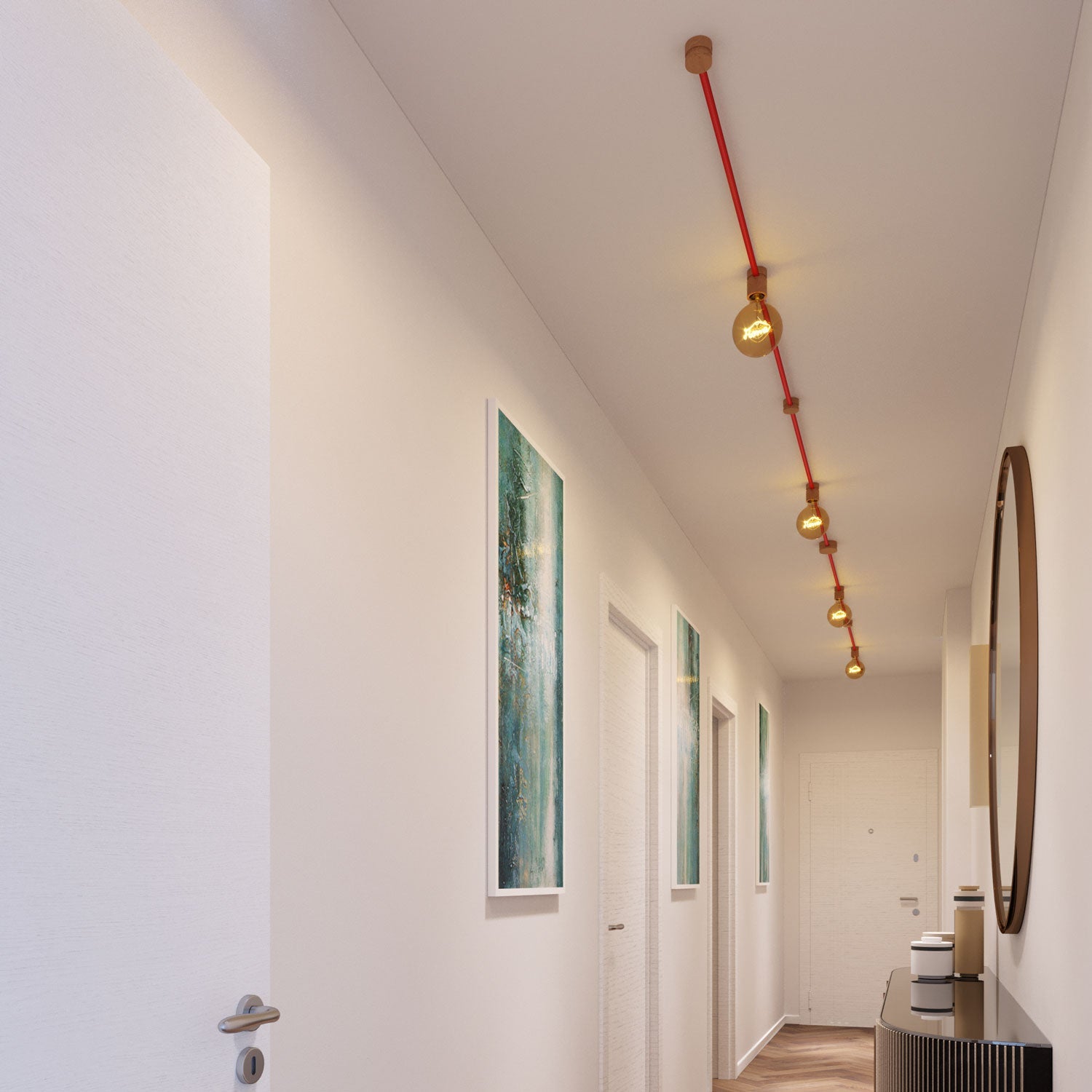 Sistema Filé Symmetric Kit - con cavo CM09 di 5 m per catenaria e 9 componenti in legno per interni