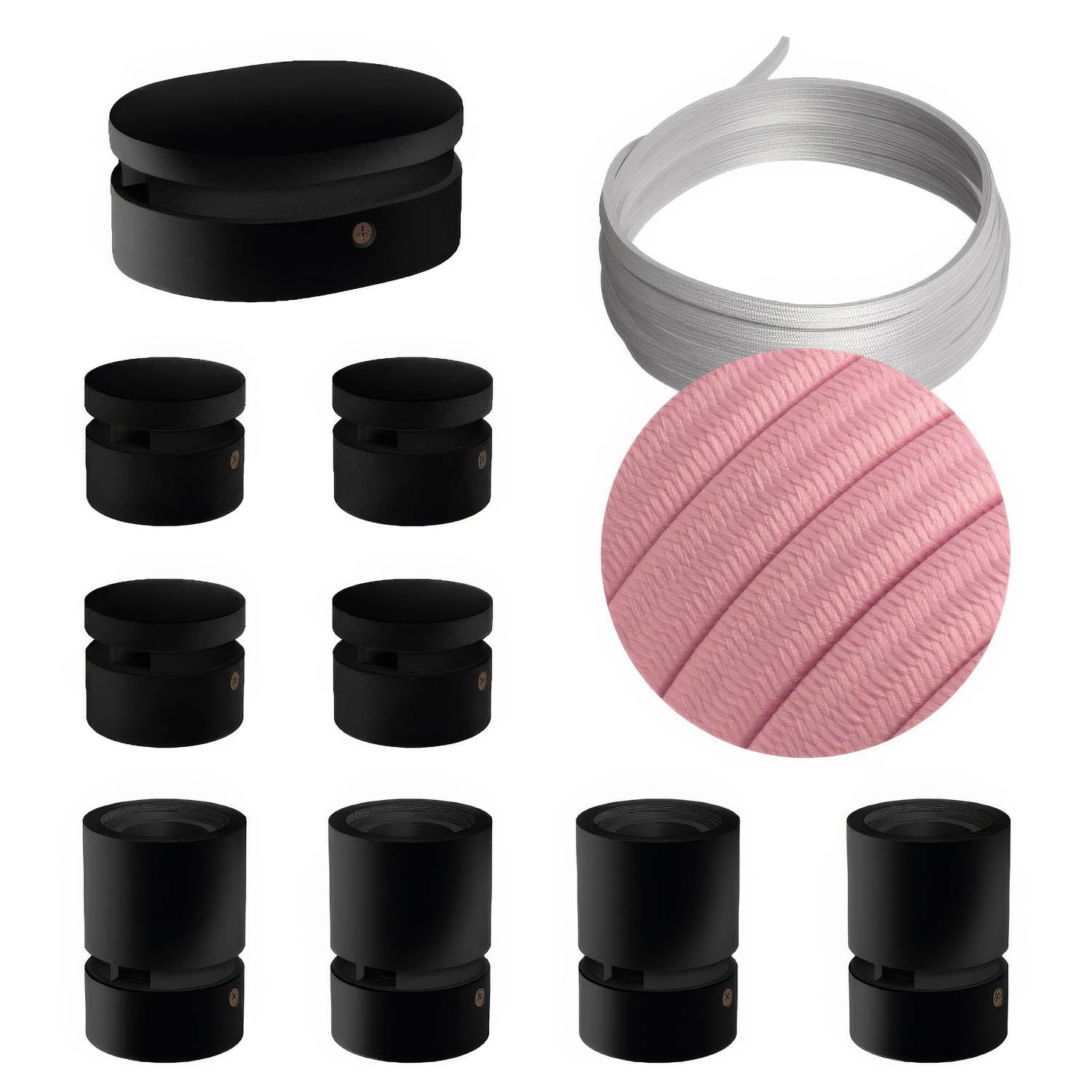 Sistema Filé Symmetric Kit - con cavo CM16 di 5 m per catenaria e 9 componenti in legno verniciato nero per interni