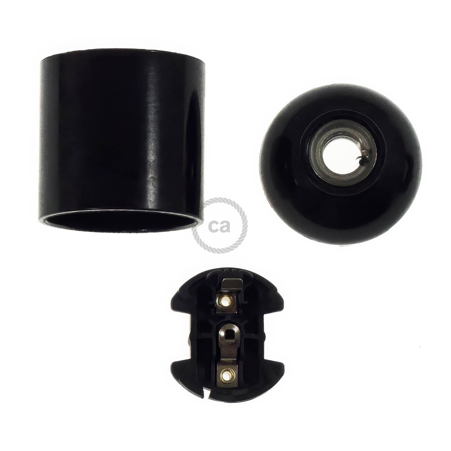Smooth Sided Bakelite Phenolic E26 light bulb socket - Black